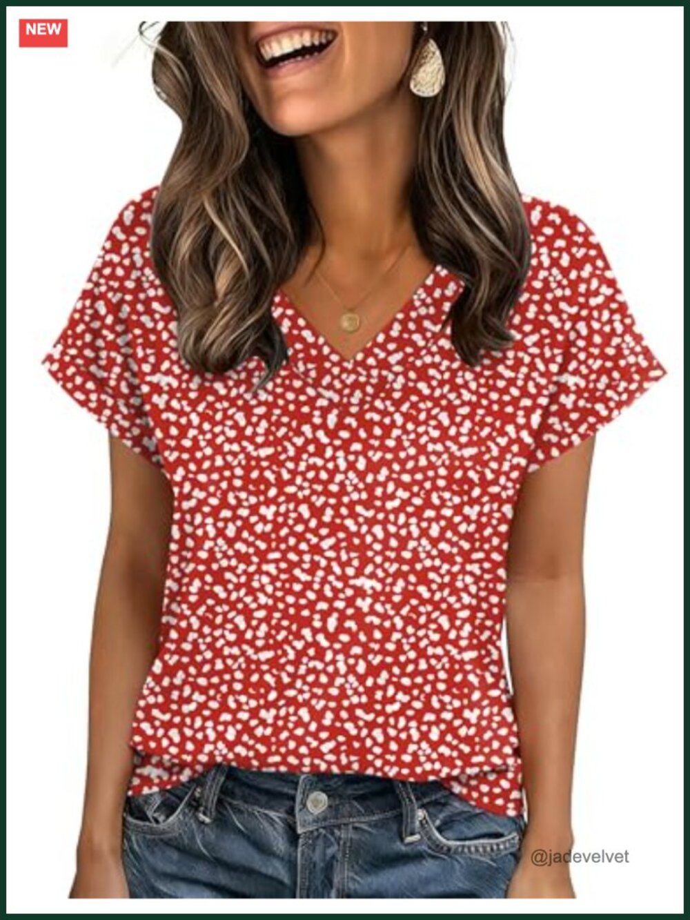 Women's Rolled Short Sleeve V-Neck Blouse Polyester Spandex Stretch Tee